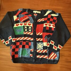 Vintage Alexandra Bartlett Sweater Small Grannycore Cardigan Patriotic Star Flag